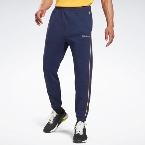 NWT -  Reebok Te Piping Jogger Pants, Vector Navy/Yellow - Size XL - Picture 1 of 9